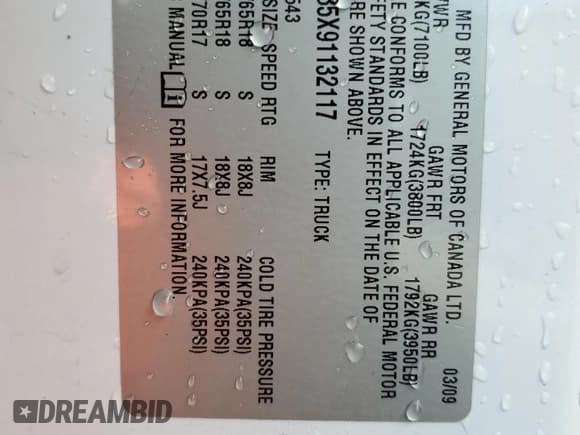 ✅ 2009 Chevrolet Silverado 1500 • VIN: 2GCFC135X91132117 • Lot: 74206224. Listed on Copart with 172,416 mi. Free auction sales archive from the USA and detailed vehicle history report at DreamBid. Image 12.