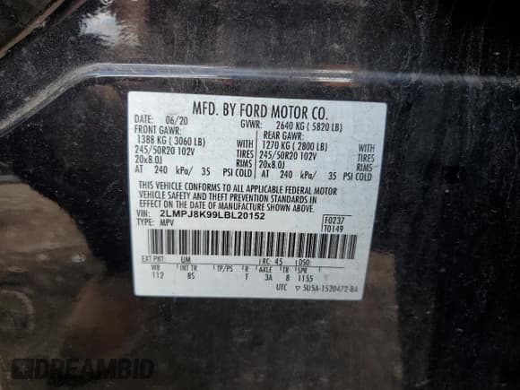 ✅ 2020 Lincoln Nautilus Reserve • VIN: 2LMPJ8K99LBL20152 • Lot: 70126945. Listed on Copart with 49,766 mi. Free auction sales archive from the USA and detailed vehicle history report at DreamBid. Image 13.