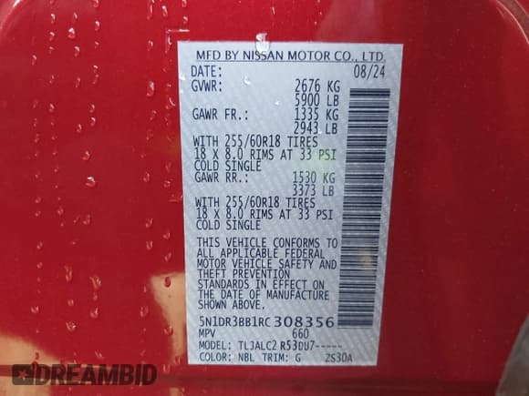 ✅ 2024 Nissan Pathfinder SV • VIN: 5N1DR3BB1RC308356 • Lot: 43646812. Listed on IAAI with 2,319 mi. Free auction sales archive from the USA and detailed vehicle history report at DreamBid. Image 9.