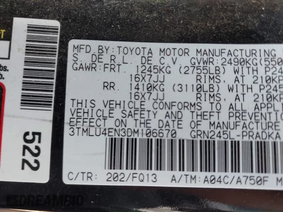 ✅ 2013 Toyota Tacoma • VIN: 3TMLU4EN3DM106670 • Lot: 41696618. Listed on IAAI with 176,353 mi. Free auction sales archive from the USA and detailed vehicle history report at DreamBid. Image 9.