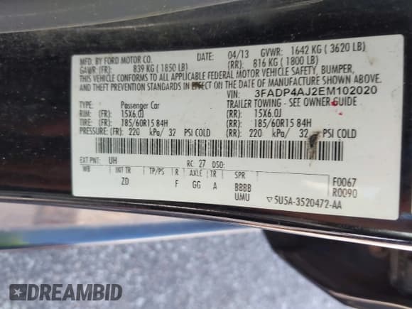 ✅ 2014 Ford Fiesta S • VIN: 3FADP4AJ2EM102020 • Лот: 42553222. Опубликован ранее на IAAI с пробегом 145 052 миль. Бесплатный доступ к архиву аукционных продаж из США и подробный отчёт об истории автомобиля на DreamBid. Изображение 9.