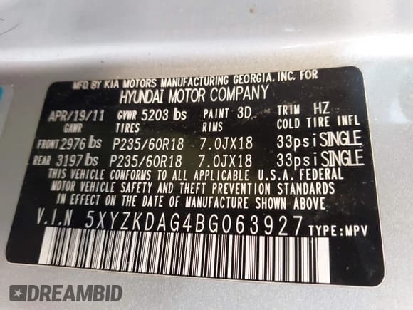 ✅ 2011 Hyundai Santa Fe Limited • VIN: 5XYZKDAG4BG063927 • Lot: 43914246. Listed on IAAI with 109,177 mi. Free auction sales archive from the USA and detailed vehicle history report at DreamBid. Image 9.