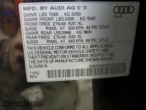 ✅ 2014 Audi Q7 Prestige • VIN: WA1VMAFEXED013691 • Lot: 54663575. Listed on Copart with 110,653 mi. Free auction sales archive from the USA and detailed vehicle history report at DreamBid. Image 13.