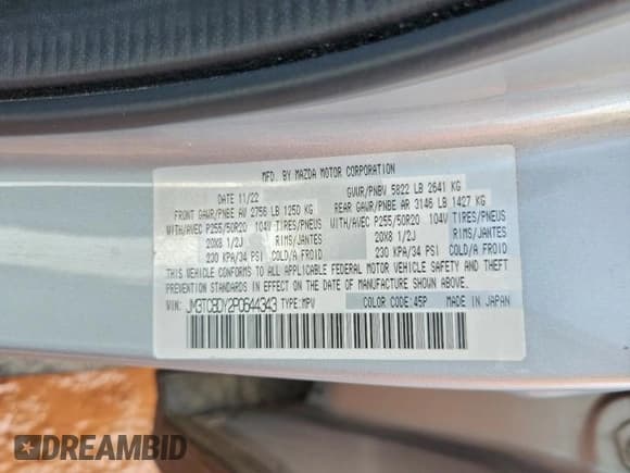 ✅ 2023 Mazda CX-9 Grand Touring • VIN: JM3TCBDY2P0644343 • Lot: 94726495. Listed on Copart with 46,543 mi. Free auction sales archive from the USA and detailed vehicle history report at DreamBid. Image 13.