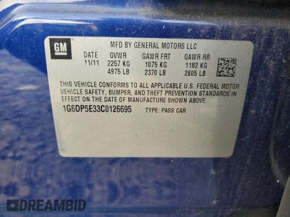 ✅ 2012 Cadillac CTS Premium • VIN: 1G6DP5E33C0126695 • Lot: 45849555. Listed on Copart with 115,219 mi. Free auction sales archive from the USA and detailed vehicle history report at DreamBid. Image 13.