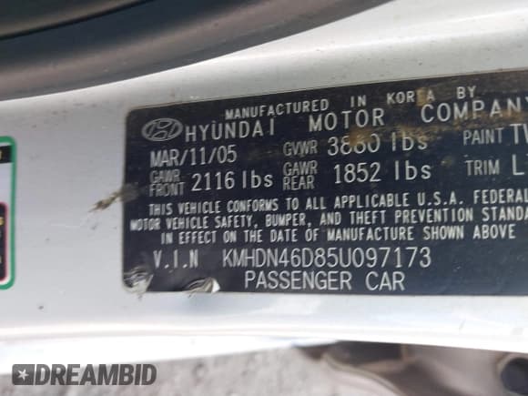 ✅ 2005 Hyundai Elantra GLS • VIN: KMHDN46D85U097173 • Lot: 41654963. Wystawiony na IAAI z przebiegiem 92 324 mil. Bezpłatny archiwum sprzedaży aukcyjnych z USA i szczegółowy raport historii pojazdu na DreamBid. Zdjęcie 9.
