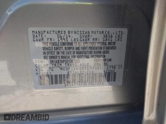 ✅ 2014 Nissan Sentra S • VIN: 3N1AB7AP0EY267223 • Лот: 43022861. Опубликован ранее на IAAI с пробегом 121 715 миль. Бесплатный доступ к архиву аукционных продаж из США и подробный отчёт об истории автомобиля на DreamBid. Изображение 9.