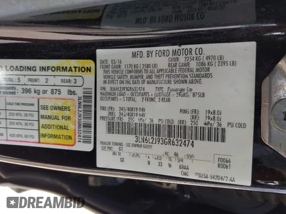 ✅ 2016 Lincoln MKZ • VIN: 3LN6L2J93GR632474 • Lot: 42607060. Listed on IAAI with 99,490 mi. Free auction sales archive from the USA and detailed vehicle history report at DreamBid. Image 9.