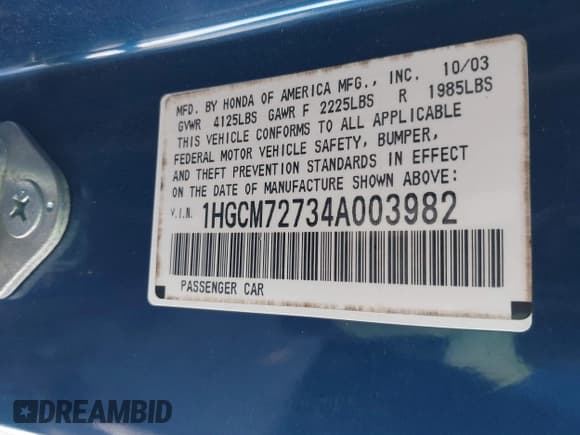 ✅ 2004 Honda Accord EX • VIN: 1HGCM72734A003982 • Лот: 41271886. Опубликован ранее на IAAI с пробегом 228 830 миль. Бесплатный доступ к архиву аукционных продаж из США и подробный отчёт об истории автомобиля на DreamBid. Изображение 9.