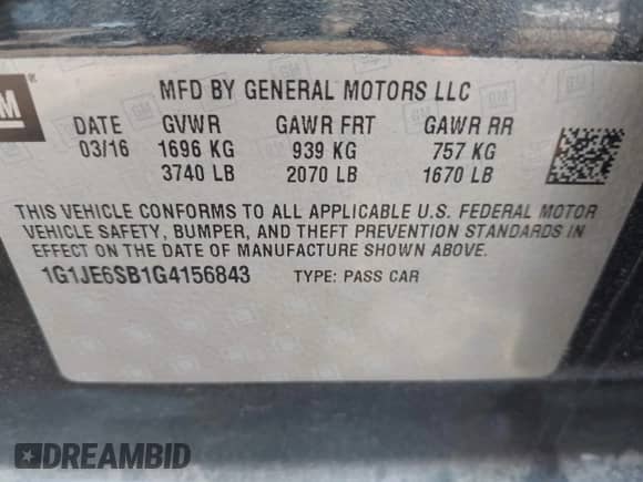 2016 Chevrolet Sonic LTZ с VIN 1G1JE6SB1G4156843, выставлен на аукционе IAAI как лот 43181449 с пробегом 70 664 миль миль и . История ставок и продаж доступна на DreamBid. Изображение 9.