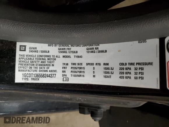 ✅ 2005 Chevrolet Colorado 1SF LS Z71 • VIN: 1GCDT136558244377 • Лот: 54439235. Опубликован ранее на Copart с пробегом 157 492 миль. Бесплатный доступ к архиву аукционных продаж из США и подробный отчёт об истории автомобиля на DreamBid. Изображение 12.