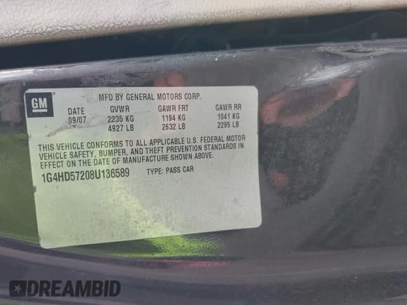 ✅ 2008 Buick Lucerne CXL • VIN: 1G4HD57208U136589 • Lot: 43622191. Wystawiony na IAAI z przebiegiem 122 000 mil. Bezpłatny archiwum sprzedaży aukcyjnych z USA i szczegółowy raport historii pojazdu na DreamBid. Zdjęcie 9.