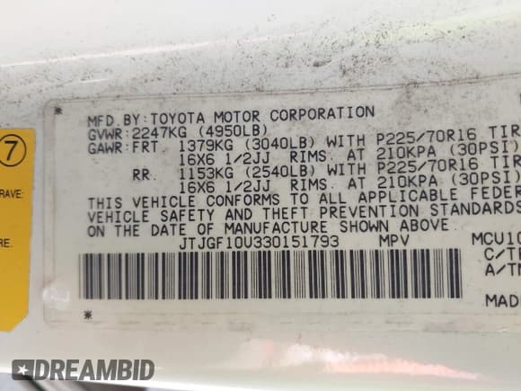 ✅ 2003 Lexus RX 300 • VIN: JTJGF10U330151793 • Лот: 42437285. Опубликован ранее на IAAI с пробегом 252 619 миль. Бесплатный доступ к архиву аукционных продаж из США и подробный отчёт об истории автомобиля на DreamBid. Изображение 9.