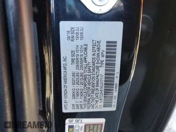 ✅ 2019 Acura RDX Technology • VIN: 5J8TC2H51KL017117 • Лот: 80958595. Опубликован ранее на Copart с пробегом 131 085 миль. Бесплатный доступ к архиву аукционных продаж из США и подробный отчёт об истории автомобиля на DreamBid. Изображение 12.