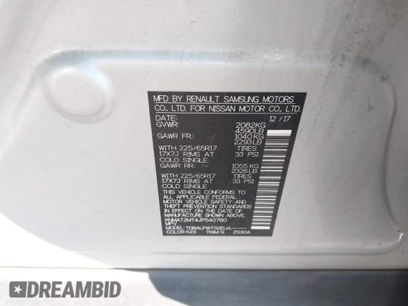 ✅ 2018 Nissan Rogue SV • VIN: KNMAT2MT4JP540780 • Lot: 43530653. Listed on IAAI with 122,142 mi. Free auction sales archive from the USA and detailed vehicle history report at DreamBid. Image 9.