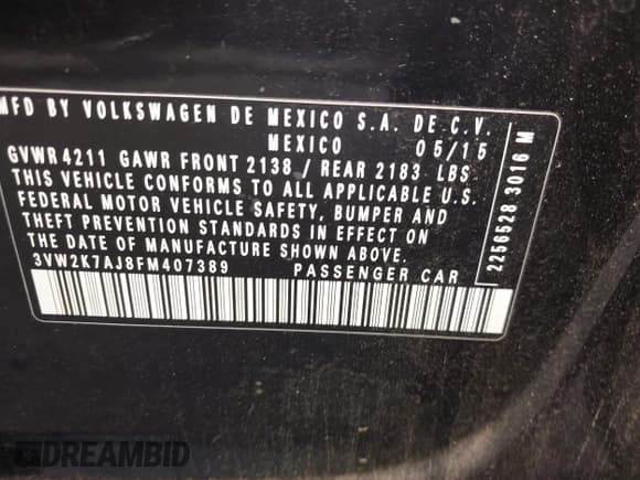 ✅ 2015 Volkswagen Jetta S • VIN: 3VW2K7AJ8FM407389 • Lot: 43868171. Wystawiony na IAAI z przebiegiem 136 234 mil. Bezpłatny archiwum sprzedaży aukcyjnych z USA i szczegółowy raport historii pojazdu na DreamBid. Zdjęcie 9.