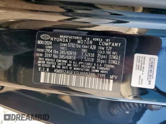 2025 Hyundai Palisade SEL with VIN KM8R24GEXSU888225, listed as a Copart auction lot 70220275 with 1,918 mi miles and Salvage title. Bid and sale history available at DreamBid. Image 14.