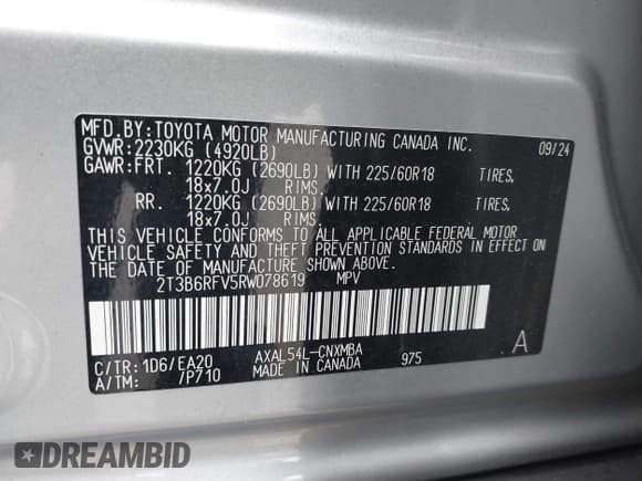 ✅ 2024 Toyota RAV4 Hybrid XLE Premium • VIN: 2T3B6RFV5RW078619 • Лот: 43232884. Опубликован ранее на IAAI с пробегом 12 375 миль. Бесплатный доступ к архиву аукционных продаж из США и подробный отчёт об истории автомобиля на DreamBid. Изображение 9.