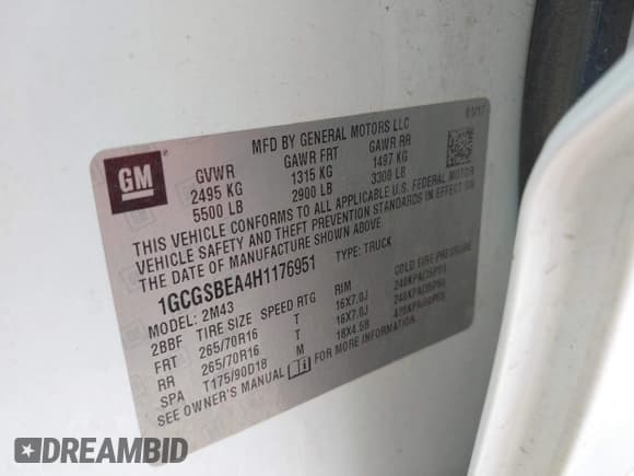 ✅ 2017 Chevrolet Colorado 2WD WT • VIN: 1GCGSBEA4H1176951 • Lot: 42076247. Listed on IAAI with 70,951 mi. Free auction sales archive from the USA and detailed vehicle history report at DreamBid. Image 9.