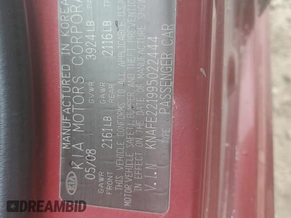 ✅ 2009 Kia Spectra EX • VIN: KNAFE221995022444 • Lot: 70231984. Wystawiony na Copart z przebiegiem 257 120 mil. Bezpłatny archiwum sprzedaży aukcyjnych z USA i szczegółowy raport historii pojazdu na DreamBid. Zdjęcie 12.