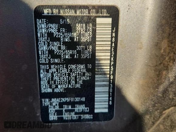 ✅ 2015 Nissan Quest SV • VIN: JN8AE2KP5F9130148 • Lot: 80090905. Listed on Copart with Not provided. Free auction sales archive from the USA and detailed vehicle history report at DreamBid. Image 13.