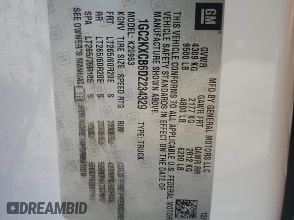 ✅ 2013 Chevrolet Silverado 2500HD • VIN: 1GC2KXCB6DZ234329 • Lot: 76962044. Listed on Copart with 153,053 mi. Free auction sales archive from the USA and detailed vehicle history report at DreamBid. Image 12.