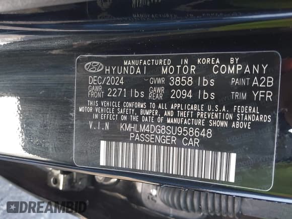 ✅ 2025 Hyundai Elantra SEL Sport • VIN: KMHLM4DG8SU958648 • Lot: 42748335. Listed on IAAI with 3,466 mi. Free auction sales archive from the USA and detailed vehicle history report at DreamBid. Image 9.