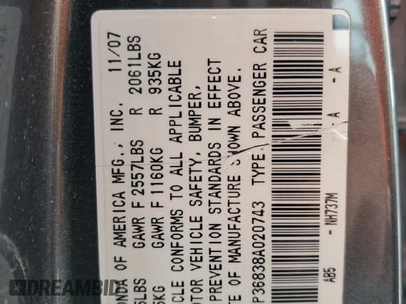 ✅ 2008 Honda Accord EX-L • VIN: 1HGCP36838A020743 • Lot: 89490785. Listed on Copart with 204,500 mi. Free auction sales archive from the USA and detailed vehicle history report at DreamBid. Image 12.