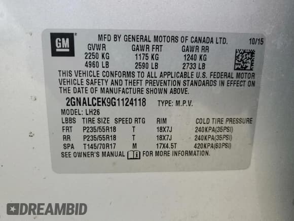 ✅ 2016 Chevrolet Equinox LT • VIN: 2GNALCEK9G1124118 • Лот: 89878805. Опубликован ранее на Copart с пробегом 106 511 миль. Бесплатный доступ к архиву аукционных продаж из США и подробный отчёт об истории автомобиля на DreamBid. Изображение 13.