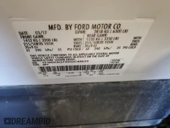 ✅ 2017 Ford Explorer Sport • VIN: 1FM5K8GT5HGC45633 • Lot: 61497095. Listed on Copart with 129,428 mi. Free auction sales archive from the USA and detailed vehicle history report at DreamBid. Image 13.