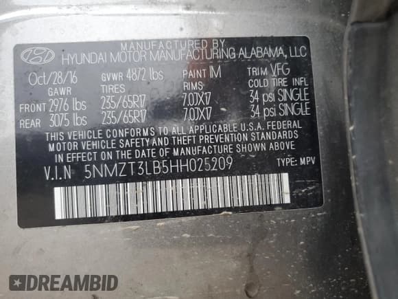 ✅ 2017 Hyundai Santa Fe 2.4L • VIN: 5NMZT3LB5HH025209 • Лот: 77610463. Опубликован ранее на Copart с пробегом 131 130 миль. Бесплатный доступ к архиву аукционных продаж из США и подробный отчёт об истории автомобиля на DreamBid. Изображение 13.