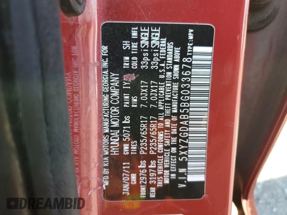 ✅ 2011 Hyundai Santa Fe GLS • VIN: 5XYZGDAB5BG033678 • Lot: 77382824. Listed on Copart with 166,948 mi. Free auction sales archive from the USA and detailed vehicle history report at DreamBid. Image 12.