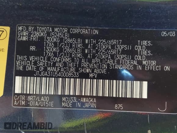 ✅ 2004 Lexus RX 330 • VIN: JTJGA31U540008533 • Lot: 43821435. Listed on IAAI with 286,061 mi. Free auction sales archive from the USA and detailed vehicle history report at DreamBid. Image 9.