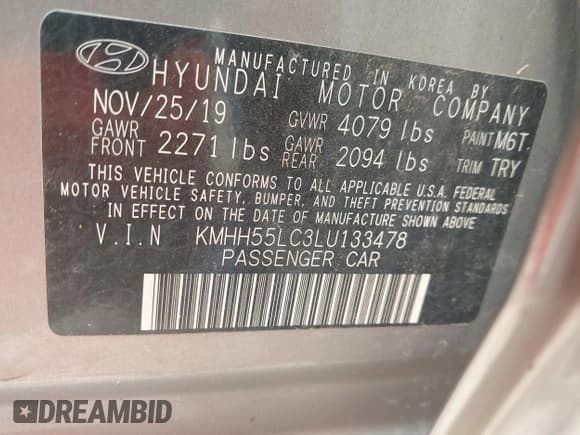 ✅ 2020 Hyundai Elantra N Line • VIN: KMHH55LC3LU133478 • Lot: 42366522. Listed on IAAI with 82,320 mi. Free auction sales archive from the USA and detailed vehicle history report at DreamBid. Image 9.