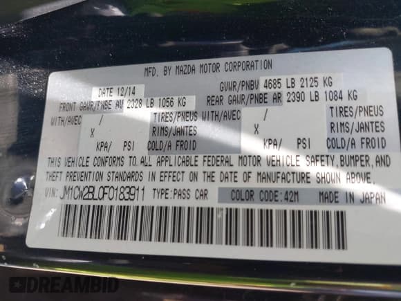 ✅ 2015 Mazda 5 Sport • VIN: JM1CW2BL0F0183911 • Лот: 42116880. Опубликован ранее на IAAI с пробегом 154 299 миль. Бесплатный доступ к архиву аукционных продаж из США и подробный отчёт об истории автомобиля на DreamBid. Изображение 9.