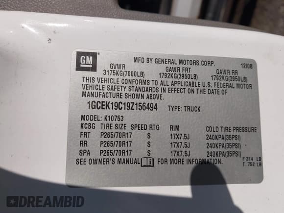 ✅ 2009 Chevrolet Silverado 1500 Work Truck • VIN: 1GCEK19C19Z156494 • Lot: 43396713. Listed on IAAI with 188,747 mi. Free auction sales archive from the USA and detailed vehicle history report at DreamBid. Image 9.