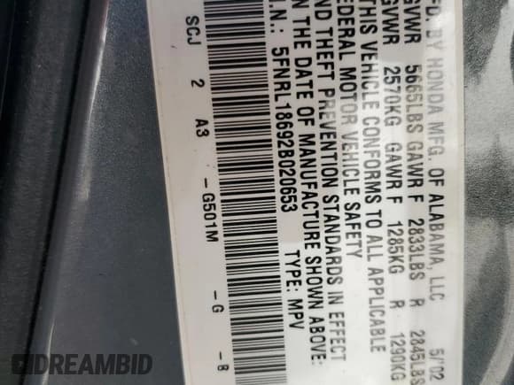 ✅ 2002 Honda Odyssey EX • VIN: 5FNRL18692B020653 • Lot: 69506105. Listed on Copart with 245,074 mi. Free auction sales archive from the USA and detailed vehicle history report at DreamBid. Image 12.