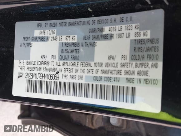 ✅ 2017 Mazda 3 Sport • VIN: 3MZBN1U79HM106069 • Lot: 42113065. Listed on IAAI with 100,873 mi. Free auction sales archive from the USA and detailed vehicle history report at DreamBid. Image 9.