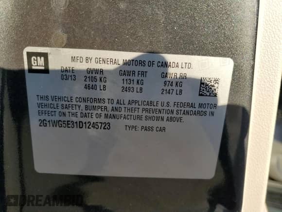 2013 Chevrolet Impala LT z VIN 2G1WG5E31D1245723, wystawiony jako Copart lot #86115925 z przebiegiem 147 232 mil mil oraz Szkoda całkowita • Salvage title. Historia ofert i sprzedaży dostępna na DreamBid. Obrazek 12.