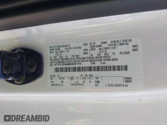 ✅ 2021 Ford F-150 XL • VIN: 1FTFX1E84MKE55115 • Lot: 42081695. Wystawiony na IAAI z przebiegiem 115 219 mil. Bezpłatny archiwum sprzedaży aukcyjnych z USA i szczegółowy raport historii pojazdu na DreamBid. Zdjęcie 9.