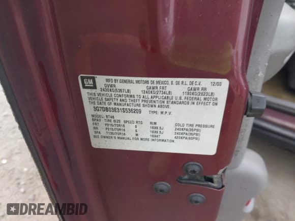 ✅ 2001 Pontiac Aztek • VIN: 3G7DB03E31S536209 • Lot: 42493601. Listed on IAAI with Not provided. Free auction sales archive from the USA and detailed vehicle history report at DreamBid. Image 9.