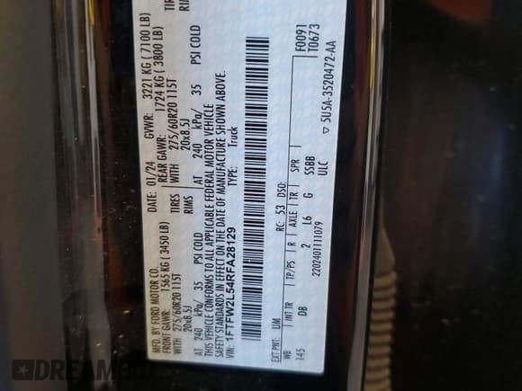 ✅ 2024 Ford F-150 STX • VIN: 1FTFW2L54RFA28129 • Lot: 91405255. Listed on Copart with 31,809 mi. Free auction sales archive from the USA and detailed vehicle history report at DreamBid. Image 12.