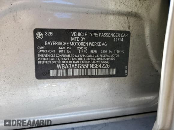 ✅ 2015 BMW 3 Series 328i • VIN: WBA3A5G55FNS84226 • Lot: 50106465. Wystawiony na Copart z przebiegiem 122 659 mil. Bezpłatny archiwum sprzedaży aukcyjnych z USA i szczegółowy raport historii pojazdu na DreamBid. Zdjęcie 13.