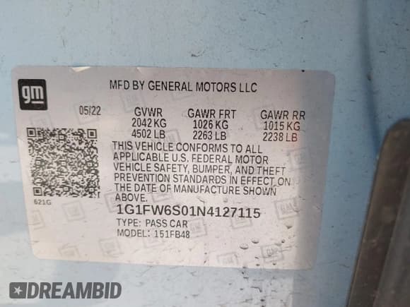 ✅ 2022 Chevrolet Bolt EV 1LT • VIN: 1G1FW6S01N4127115 • Lot: 41788663. Listed on IAAI with 26,962 mi. Free auction sales archive from the USA and detailed vehicle history report at DreamBid. Image 9.