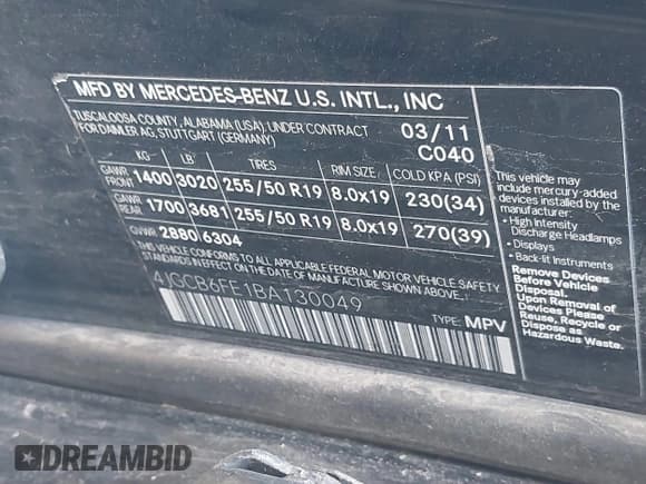 ✅ 2011 Mercedes-Benz R 350 • VIN: 4JGCB6FE1BA130049 • Lot: 41402227. Listed on IAAI with 155,557 mi. Free auction sales archive from the USA and detailed vehicle history report at DreamBid. Image 9.