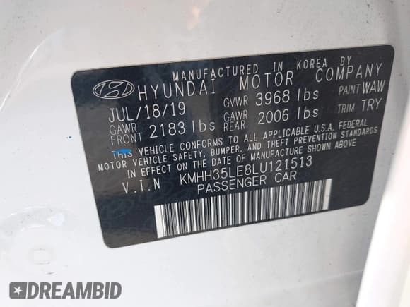 ✅ 2020 Hyundai Elantra • VIN: KMHH35LE8LU121513 • Лот: 41933447. Опубликован ранее на IAAI с пробегом 36 008 миль. Бесплатный доступ к архиву аукционных продаж из США и подробный отчёт об истории автомобиля на DreamBid. Изображение 9.