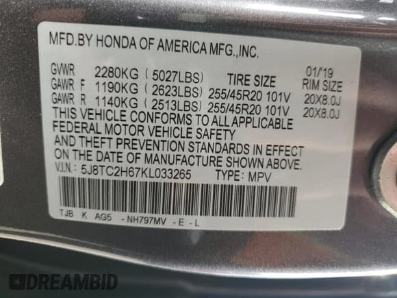 ✅ 2019 Acura RDX w/A-Spec Pkg • VIN: 5J8TC2H67KL033265 • Lot: 90398765. Listed on Copart with 66,727 mi. Free auction sales archive from the USA and detailed vehicle history report at DreamBid. Image 13.