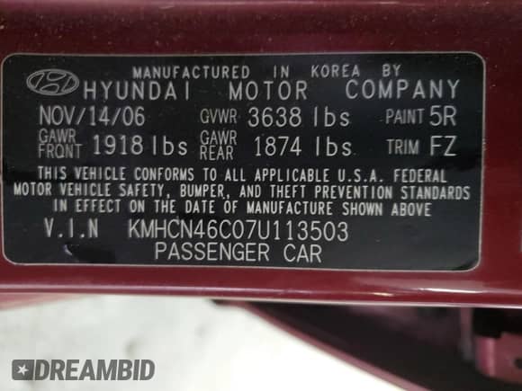 2007 Hyundai Accent GLS with VIN KMHCN46C07U113503, listed as a Copart auction lot 79203454 with 147,746 mi miles and Salvage title. Bid and sale history available at DreamBid. Image 12.