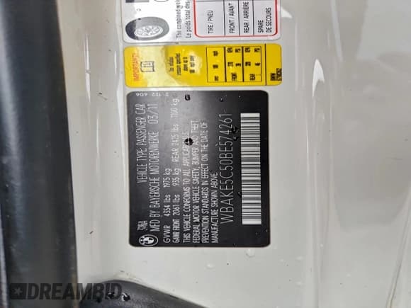 ✅ 2011 BMW 3 Series 328i • VIN: WBAKE5C50BE574261 • Lot: 95937015. Listed on Copart with Not provided. Free auction sales archive from the USA and detailed vehicle history report at DreamBid. Image 12.