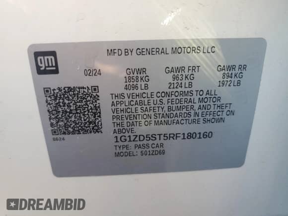 2024 Chevrolet Malibu LT with VIN 1G1ZD5ST5RF180160, listed as a Copart auction lot 90916055 with 28,352 mi miles and Clean title. Bid and sale history available at DreamBid. Image 12.